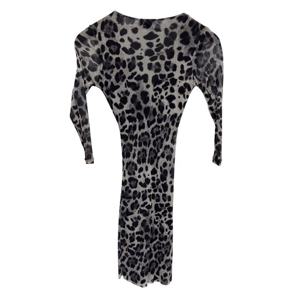 Bebe Faux Wrap Mini Dress Size XS Mesh Mob Wife Leopard Animal Print Mesh V Neck - Picture 2 of 8
